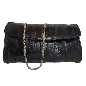 Naiade black eel skin vintage retro clutch shoulder bag with silver link chain